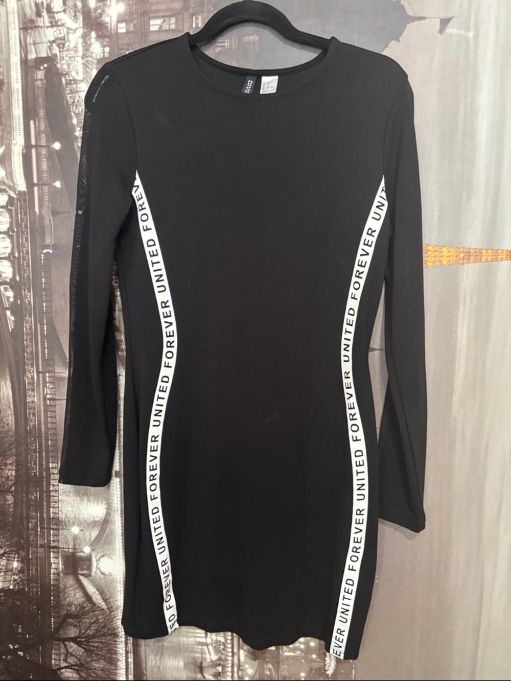 Black Long Sleeve Bodycon Dress mesh stripe on sleeves